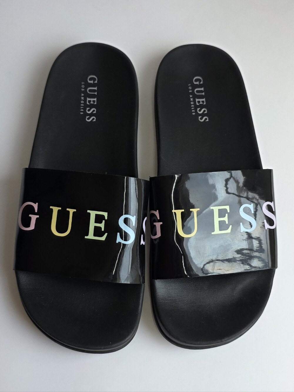 Guess Black Slides with Colorful Logo Size 7